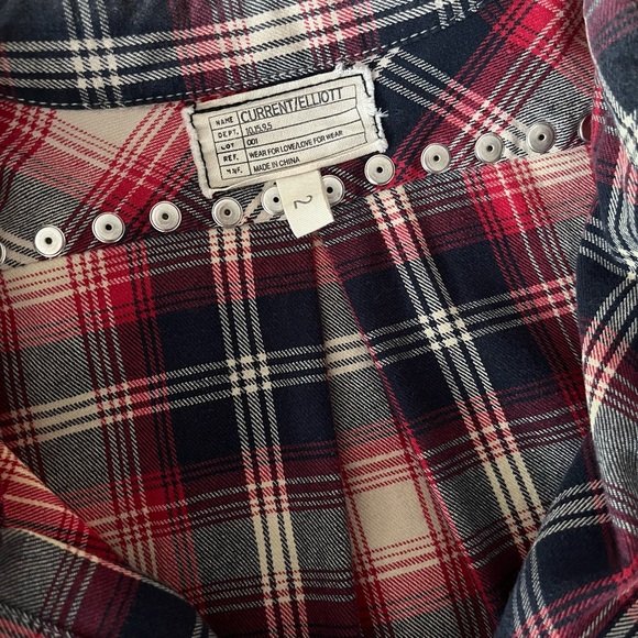 Current/Elliott The Perfect School Shirt Red Revival Plaid with Studs - Picture 3 of 13